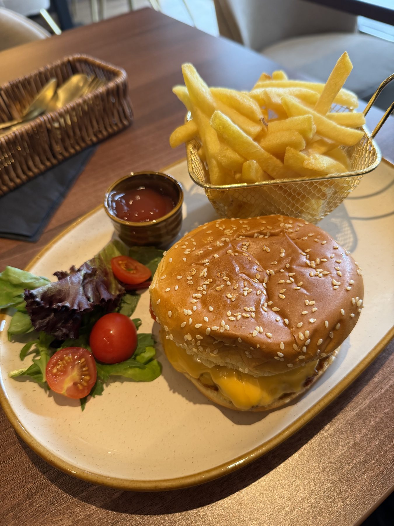 Smashed burger and fries
