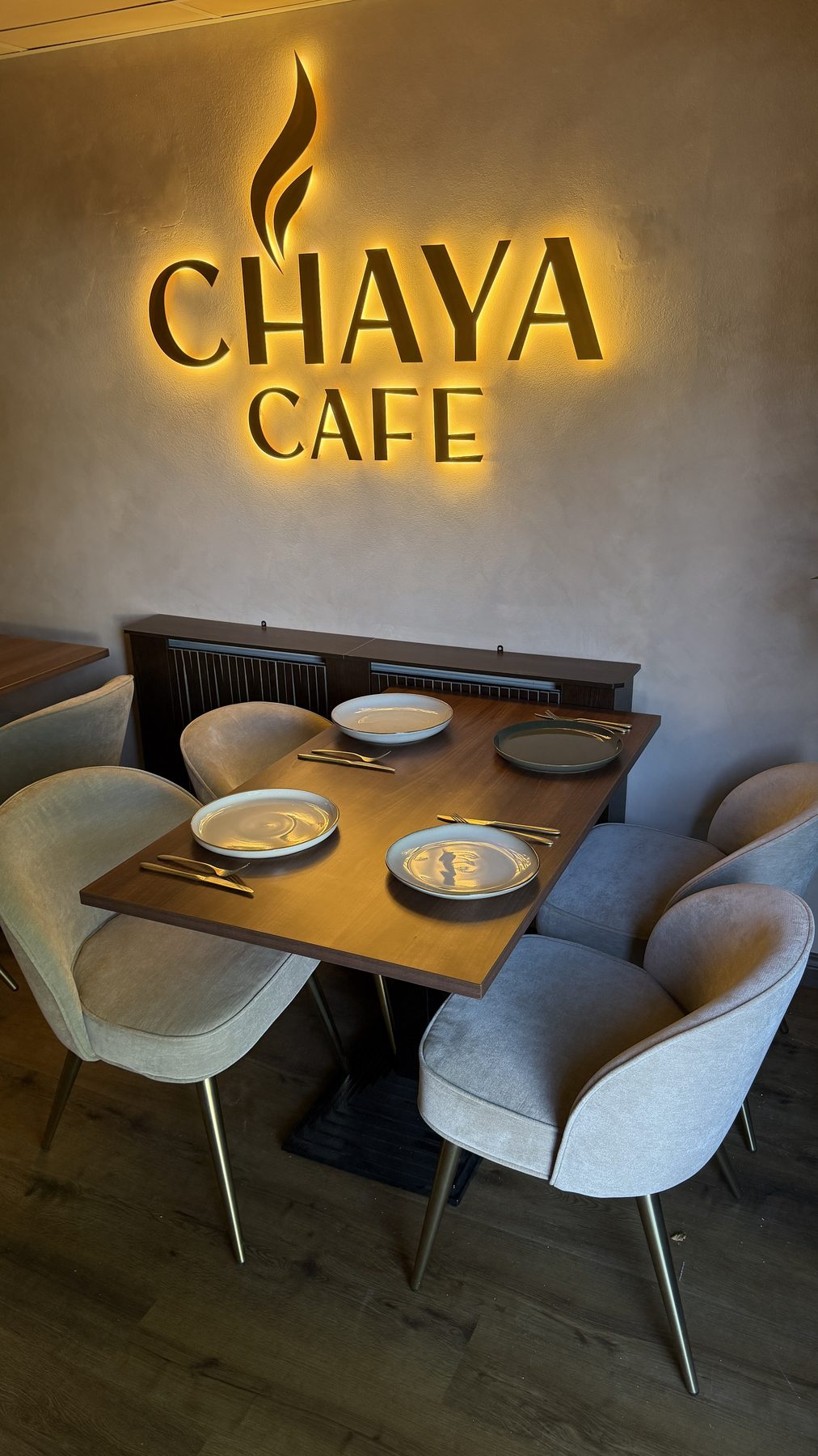 Table setting inside Chaya Cafe